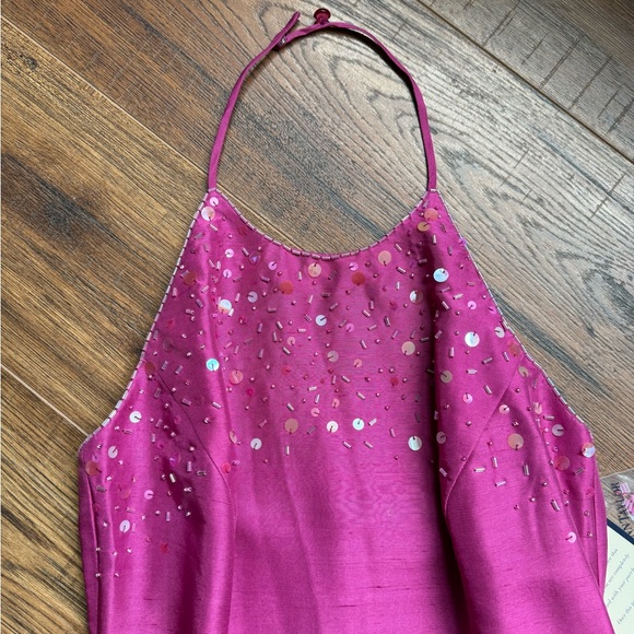 Ann Taylor Pink Silk Sequins Halter Dress. 2P - Picture 2 of 5
